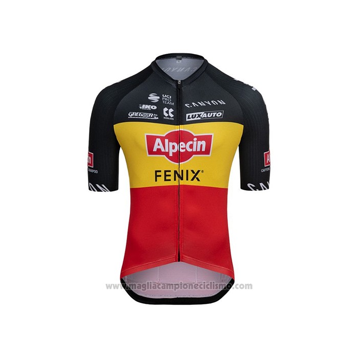 2021 Abbigliamento Ciclismo Alpecin Fenix Campione Belgio Manica Corta e Salopette